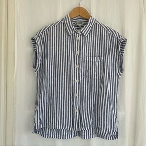 Orvis Striped Button Down Shirt Blue-Gray and White, Linen Rayon Blend